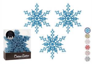 lot 6449 image: Christmas Traditions 6 inch Blue Snowflake Ornaments (Set of 18) Glittered Hanging Tree Decorations (Blue)