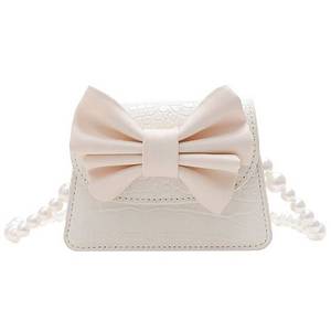 lot 6465 image: Canpto Fashion Princess Wear Bag Small Toddler Crossbody Bag Pearl Chain Handbags Shoulder Bag for Kids Gift (White)