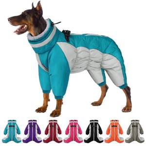 lot 6470 image: SUNFURA Full Body Dog Coat - Warm Fleece Jacket for Large Dogs, Turtleneck Winter Coats with Harness, Reflective Dog Snowsuit Windproof Puffer Jackets with Legs for Weimaraner, Turquoise XL
