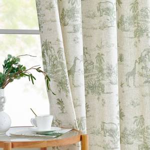 lot 6471 image: JINCHAN Linen Toile Curtains 96 Inches Long for Living Room Toile de Jouy Floral Printed Farmhouse French Country Curtains Grommet Top Light Filtering Window Drapes for Bedroom 2 Panels Green on Beige