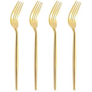 lot 6473 image: U-QE 60Pcs Gold Plastic Forks - Heavy Duty Plastic Forks Disposable - 7.6 Inch Gold Disposable Forks - Luxurious Plastic Silverware Perfect for Parties, Weddings and Other Daily Events