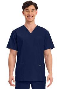 lot 6481 image: Cherokee Mens V-Neck Top Traditional fit with 4 Pockets, Ultra Soft, Durable, Fade Resistant, 2-Way Stretch Fabric Plus Size - WW695T, 3XL, Navy