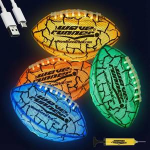 lot 6489 image: Wave Runner Glow in The Dark Junior Size Waterproof LED Football for Kids, Teens & Adults �� Color-Changing Light Up Football with Type-C Rechargeable Design & Pump Included