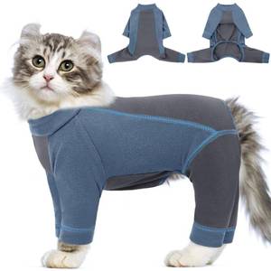 lot 6491 image: SUNFURA Hair Sticky Cat Clothes, Cat Sweater for Cats Only, 4-Legged Fleece Sweaters Kitten Pajamas Reduce Shedding Fur, Warm Pullover Shirts for Cats, Blue S