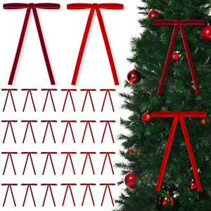 lot 6496 image: Trylook 24 PCS Velvet Christmas Tree Bows��Christmas Wreath Bows,Rustic Crafts Gift Bows for Christmas Tree Indoor Outdoor Decoration(38 Wide, 5  7 inch) (Burgundy Red)