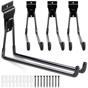 lot 7639 image: Heevir 11 Inch Slatwall Hooks - 4 Pack Large Heavy Duty Garage Slatwall Accessories for Hanging, Black Slat Wall Hanger