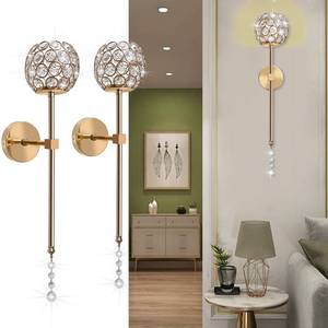 lot 7640 image: Gold Crystal Candle Sconces for Wall Metal Candle Holder Modern Chic Home Decor for Bedroom Dining Living Room Fireplace Set of 2