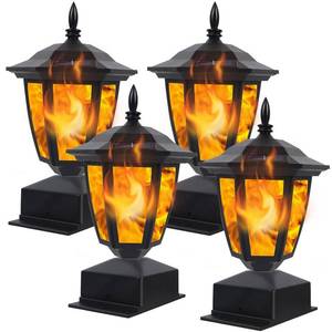 lot 7643 image: Dynaming Solar Flame Post Lights Outdoor, Solar Powered Lamps Fence Post Cap Lights, Flickering Flame LED Lantern Decorative Waterproof for Garden Deck Patio, Fit 4x4, 5x5 or 6x6 Wooden Posts, 4 Pack