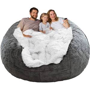 lot 7647 image: YudouTech (No Filler Bean Bag Chair Cover Without Filler,Big Round Soft Fluffy PV Velvet Washable Bean Bag Lazy Sofa Bed Cover for Adults,Living Room Bedroom Furniture Outside,6ft Dark Grey