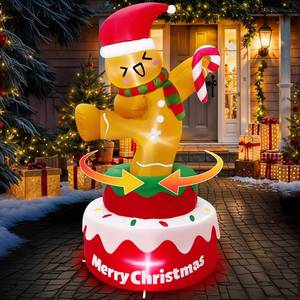 lot 7648 image: OurWarm 5 FT Christmas Inflatable Outdoor Decoration, Rotating Christmas Inflatables Gingerbread with Candy Cane, Christmas Blow Up Yard Decorations with LED Lights for Outdoor Christmas Decorations