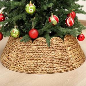lot 7652 image: Cinnvoice Woven Rattan Scalloped Christmas Tree Collar 24 Inch Natural Ring Rustic Farmhouse Water Hyacinth Base Cover Skirt for 4-6 ft Xmas Tree Holiday House Decoration