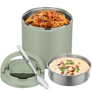 lot 7658 image: 40oz Insulated Food Jar-Say Goodbye to Spills&Cold MealsQuickLift Airtight Leak-Proof Lid Thermo for Hot Food, Wide Mouth Soup Thermos Lunch Box Container AdultsStainless Steel with Folding Spoon (Broken)