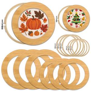 lot 7662 image: RattanView 12 Pcs 6 Inch and 8 Inch Wood Embroidery Hoop Frame with Embroidery Hoops Round Finished Cross Stitch Hoop Frame for Fall Thanksgiving Christmas DIY Art Craft Sewing Ornaments(Natural)