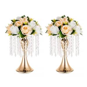 lot 7668 image: Gold Vases for Centerpieces, 10.2in Crystal Flower Arrangement Stand, Wedding Centerpieces for Tables, Tall Metal Flower Vase Holders for Wedding, Event, Reception, Birthday, Home Decor, 2 Pcs