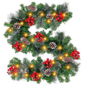 lot 7674 image: TURNMEON 6 Ft by 10 Inch Prelit Christmas Garland with Timer 30 Warm Lights 8 Pine Cone Snowy Bristle Pine 56 Berry Battery Operated Real Touch Cedar Garland Xmas Home Outdoor Indoor Fireplace Decor