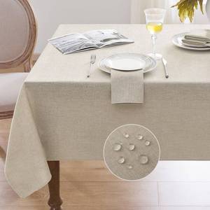 lot 7688 image: Softalker Linen Textured Rectangle Tablecloth, Waterproof Wipeable Farmhouse Burlap Table Cloth, Stain Resistant Wrinkle Free Table Covers for Kitchen Dining Holiday Party (60 x 104, Beige)