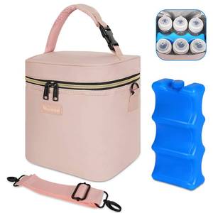 lot 7690 image: Mancro Breastmilk Cooler Bag Fits 6 Bottles Up to 9 Ounce, Insulated Baby Bottle Bag Comes with ice Pack and Shoulder Strap, Baby Bottle Cooler Bags for Daycare Nursing, Pink