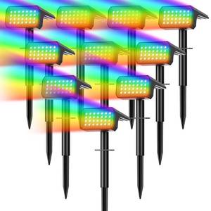 lot 7696 image: Flaow Solar Spot Lights Outdoor Color Changing, 10 pack28 LED 7 Modes Auto OnOff Solar Landscape Spotlights, Ip67 Waterproof Solor Powered Pathway Lights for Outside Yard Garden Walkway Tree Patio