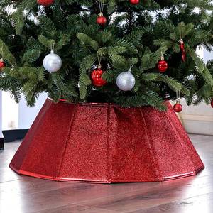 lot 7697 image: Blissun Fabric Christmas Tree Collar, Glittering Tree Ring, Willow Tree Skirt for Christmas Decorations (Glitter Red)