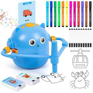 lot 7698 image: Drawing Robot for Kids, Interactive Educational Drawing Robot, Magic Painting Robot Toy with 100 Word Cards & 16 Color Pens for Girls and Boys Age 3 (Blue)