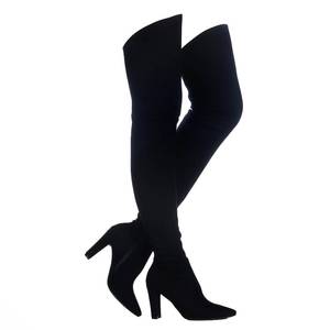 lot 7700 image: ShoeN Tale Women Stretch Suede Chunky Heel Over The Knee Boots Thigh High for Women (7,Suede Black)