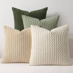 lot 7710 image: Kevin Textile Spring Throw Pillow Covers Pack of 4 Spring Super Soft Boho Corduroy Decorative Pillow Covers Cases Solid Color Plush Texture Throw Pillows for Sofa Couch Chair 18x18 Inch, Green