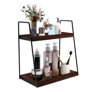lot 7717 image: Dorhors 2 Tier Bathroom Counter Organizer Storage,Vanity Organizer for Bathroom Counter,Wood Standing Rack for Kitchen(Walnut)