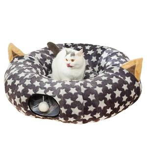 lot 7718 image: LUCKITTY Large Cat Tunnel Bed Under Christmas Tree with Fluffy Toy Balls, Small Cushion and Flexible Design- 10 inch Diameter, 3 ft Length- Great for Cats, and Small Dogs, Gray Star Pattern