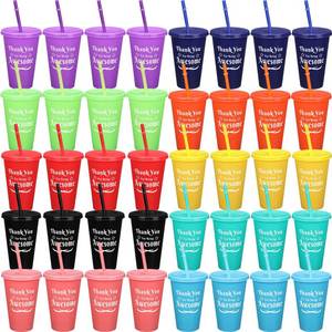 lot 7721 image: Dandat 40 Pcs Thank You Gifts 16 oz Colorful Tumbler with Straw and Lid Plastic Reusable Cups Thank You Mug Tumbler Water Bottle Cold Drink Travel Mug for Adults Birthday Party, 10 Colors