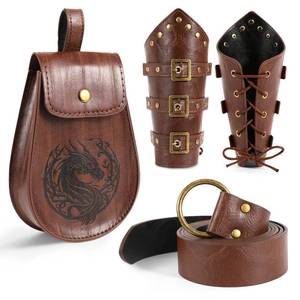 lot 8005 image: 4PCS Renaissance Accessories, Medieval Viking Belt Leather Bracers Pouch Costume Men Women for Halloween Ren Fair Cosplay (Brown)