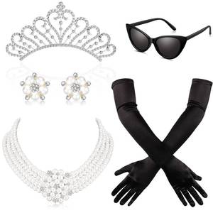 lot 8010 image: BBTO 6 Pieces 1920s Accessories for Women Costume Set Pearl Dangle Pendant Necklace Earrings(Elegant Style)