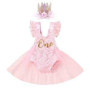 lot 8016 image: Onderful 1st Birthday Girl Outfit Cake Smash Boho Rainbow First Birthday Dresses Princess Floral Party Lace Romper Mini Tutu Skirt Headband Summer Baby One Year Old Photoshoot Pink 12-18 Months