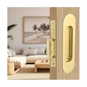 lot 8017 image: Fihatokus Pocket Door Handles Gold,6 inch Oval Recessed Flush Pocket Door Pull Handle,304 Stainless Steel Pocket Door Hardware, Hidden Edge Pull with Push Automatic Bounce Switch
