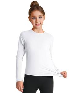 lot 8024 image: HASMES Girls Long Sleeve Athletic Shirts Kids Quick Dry Lightweight Yoga Tops for Sports Cheer Basic Tees Activewear White