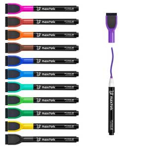 lot 8026 image: maxtek Magnetic Whiteboard Markers - 12 Count Colorful Fine Tip Dry Erase Markers with Eraser for Kids, Low Odor Thin Markers for Calendar Boards (Open)