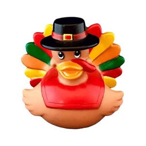 lot 8027 image: 3 Rubber Duck Sealed Hole, Floats Upright - Baby Safe Bathtub Bathing Toy - Thanksgiving Turkey Rubber Duck