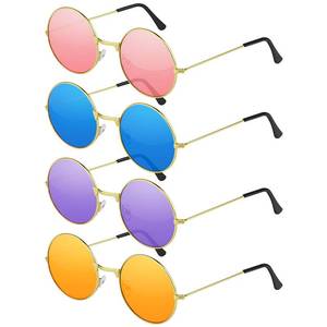 lot 8028 image: NEBURORA 4 Pairs Round Hippie Sunglasses Metal Frame Colored Circle Glasses for Women Men 70s Retro Disco Party Accessory