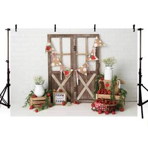 lot 8030 image: MEHOFOND Strawberry Girl Birthday Party Photo Background Banner Berry Sweet Girl 1st One Birthday Vintage Door White Brick Wall Red Fruits Portrait Backdrops Props for Cake Smash 7x5ft