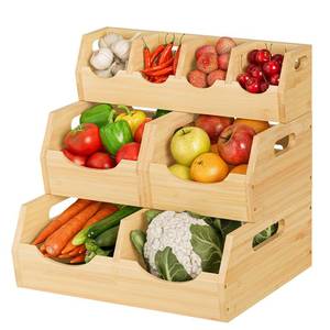 lot 8039 image: MTGSTOCL Upgraded 3 Tier Bamboo Pantry Storage Bins - Stackable Potato and Onion Storage Bin, Storage Baskets Airflow Vent Vegetable and Fruit Organizer with Handle, for Kitchen, Livingroom,Bathroom
