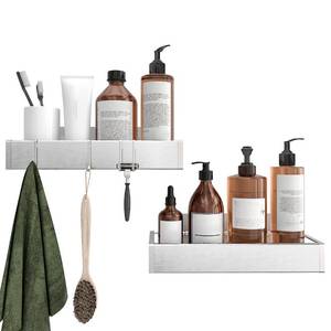 lot 8061 image: Roseyat Bathroom Adhesive Shower Caddy Basket Shelf with Hooks, No Drilling Removable Bathroom Shelf Organizer,Stainless Steel Rustproof Shower Rack for Shampoo Storage, Sponge Holder-Silver