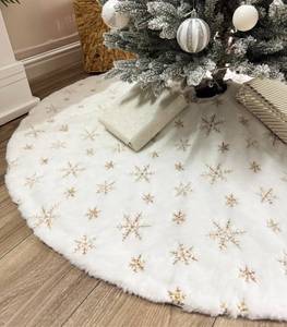 lot 8440 image: AOGU 48 Inch Sequin Faux Fur Christmas Tree Skirt Decoration for Merry Christmas Party White Plush Gold Sequin Snowflake Xmas Christmas Tree Skirt Decorations