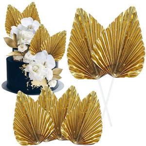 lot 8455 image: Gyufise 6Pcs Paper Palm Fan Cake Toppers Palm Spear Leaves Fan Cupcake Toppers Cake Insert Decorations Craft DIY Cake Bakeware Decoration for Birthday Party Wedding Party Decor Supplies Light Gold