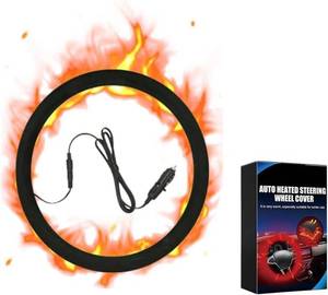lot 8460 image: Heated Steering Wheel Cover,14.5-15.5 Inch Steering Wheel Protector Cover for Winter Universal Fit Steering Wheel Outer for Cars Trucks Vans