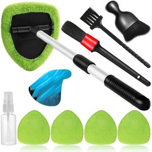 lot 8468 image: Qydipclin 10pcs Windshield Cleaner Tool, Car Window Cleaning Wash Kit with 4 Reusable Microfiber Pads 1 Spray Bottle and Extendable Handle Auto Glass Wiper Kit, Green
