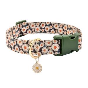 lot 8476 image: Flower Patterns Dog Collar with Accessories, Soft Cotton Dog Collars for Small Medium Large Female and Male Dog(Daisy S)