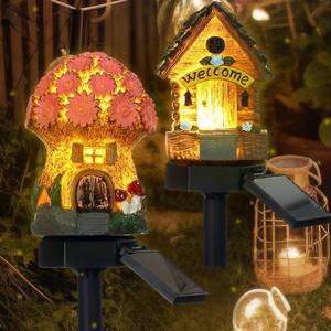 lot 8479 image: Rossesay 2 Pack Mushroom Fairy House Solar Light Spring Outdoor Garden Home Statue LED Light Fairy Lights for Outside Spring Garden Lawn Walkway Patio Yard Backyard Plant Decoration