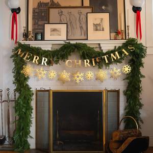lot 8480 image: Cinnvoice 2 Pcs 8.2ft Merry Christmas Metal Garland and Snowflake Banner Brass Finish Gold Christmas Garlands Vintage Xmas Banner Decor for Tree Home Party Wall Fireplace Decoration Indoor Outdoor