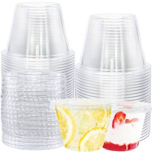 lot 8483 image: 50 Pack Clear Cups with Lids,6 oz Plastic Disposable Cups with Flat Lids(No Hole),Crystal PET Dessert Party Cups for Smoothys,Ice Cream,Fruits,Snack,Cold Drinks