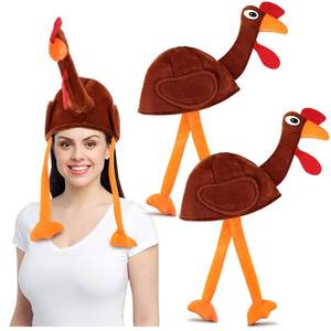 lot 8488 image: Jamntower 2 Pcs Thanksgiving Turkey Hats for Adults Funny Turkey Gobbler Hats Thanksgiving Party Cap Cosplay Costume Accessory Dress up Party (Dark Brown, Lively)