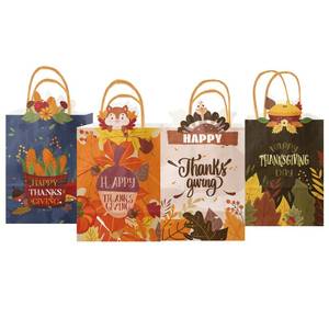 lot 8491 image: qiqee Fall Thanksgiving Paper Gift Bags with Handles Bulk Small Pumpkin Harvest Bags Autumn Kraft Paper for Holiday Wedding Birthday Party Supplies 24pcs (6.1�9.8�3.1)